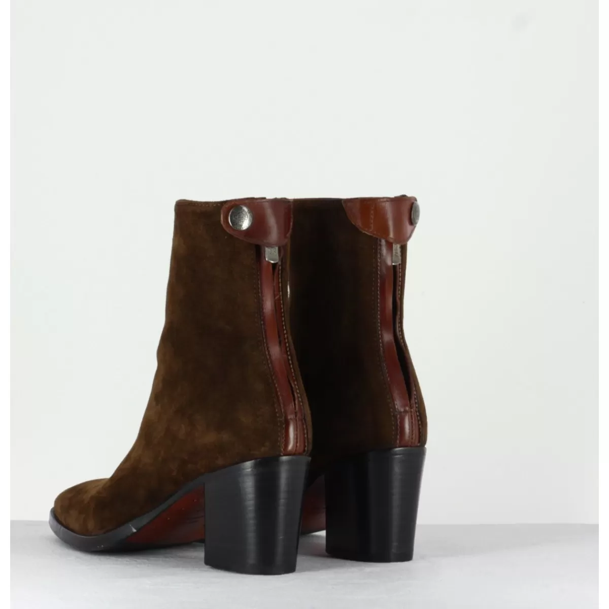 Garrice Bottines En Veau Velour Marron Et Talon Bottier - Ursula46030 Fashion