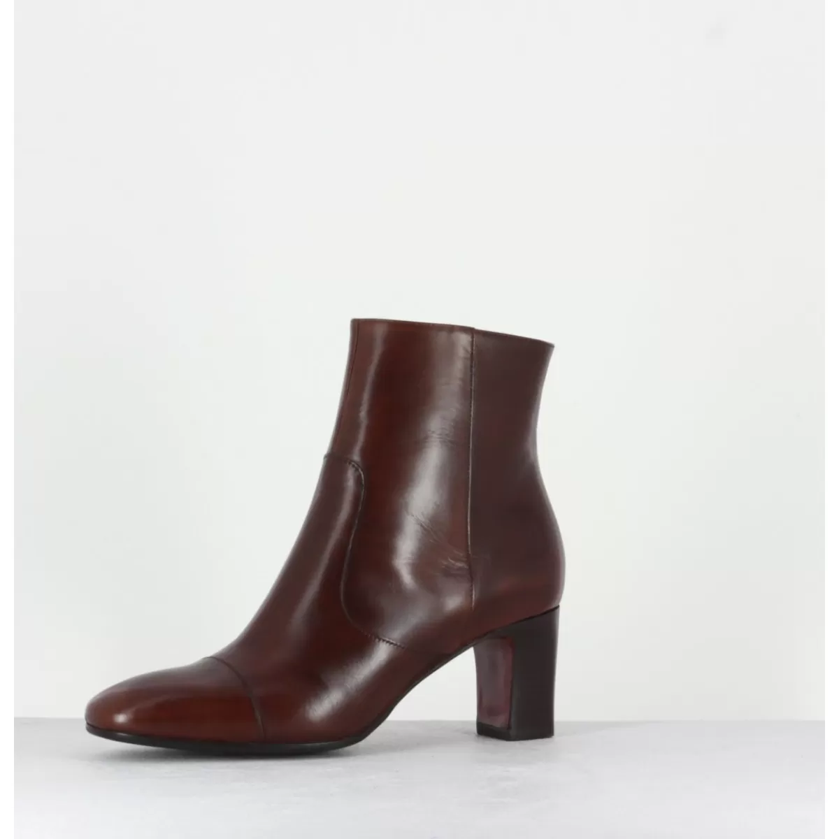 Garrice Bottines Petit Talons En Cuir Marron F568 - Lab Fashion