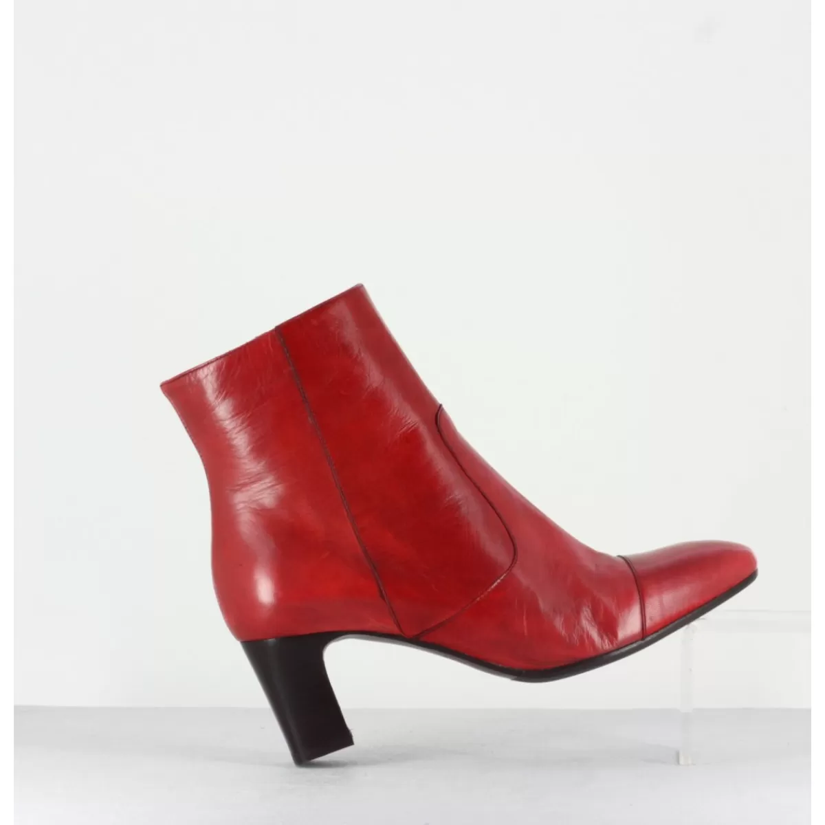 Garrice Bottines Petit Talons En Cuir Rouge F568 - Lab Best Sale